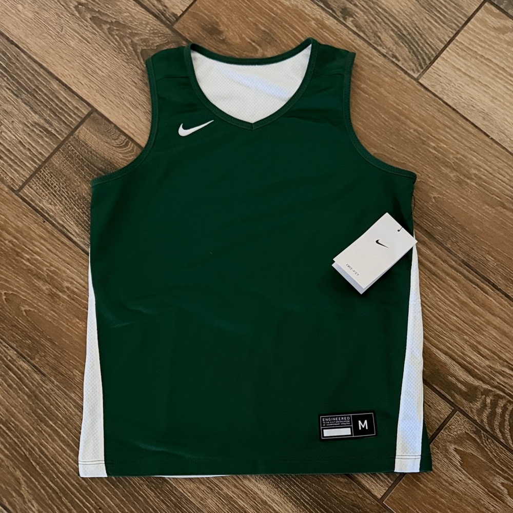 Nike Green and White Dri-Fit Kids Basketball Jersey - Medium